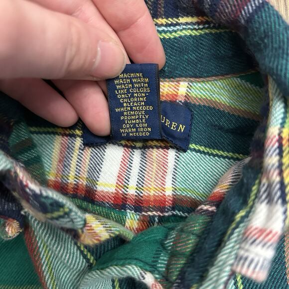 Ralph Lauren Boys 4T Plaid Flannel Button Down Long Sleeve Shirt Green Designer - Picture 8 of 11
